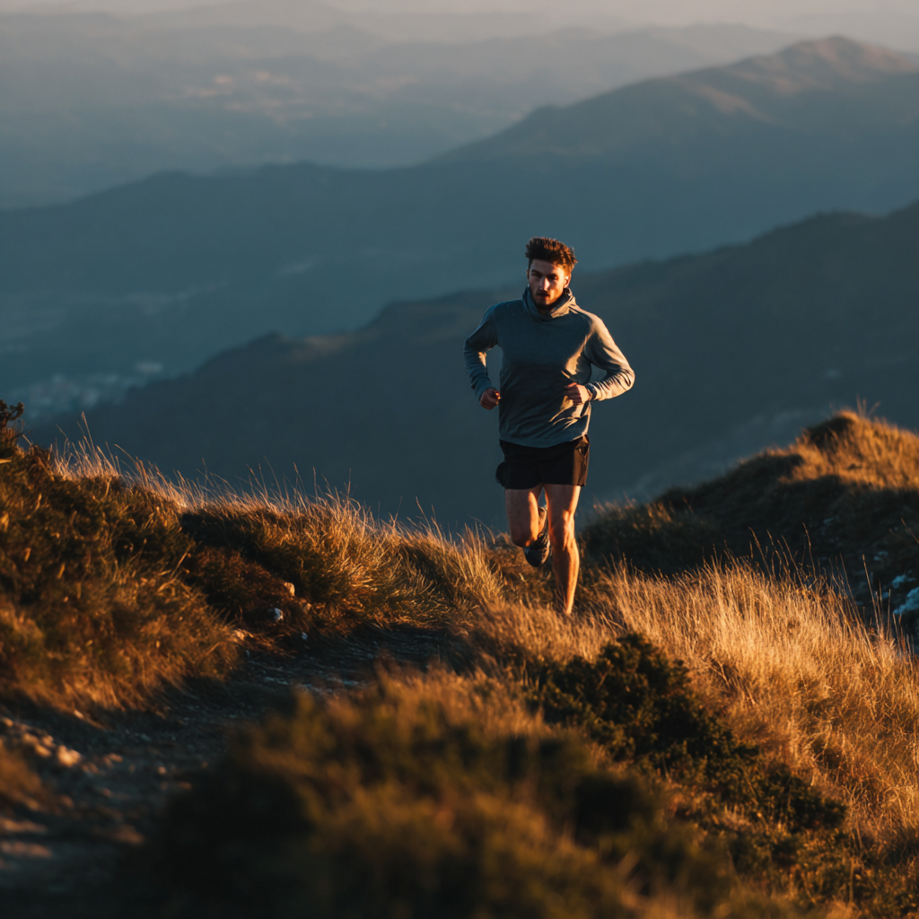 Активна людина на природі в горах під час сходу сонця